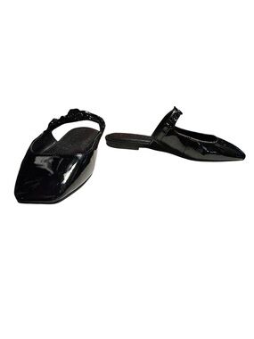 Karl Lagerfeld Paris Zilla Square Toe Mule Flats Black Patent Chain Logo Size 7